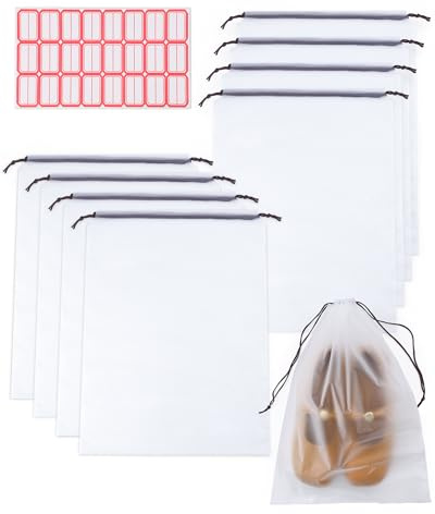 FitDA 8 Pack Shoe Bags for Travel,30 * 40CM Clear Drawstring Shoe Bags | Shoe Bags with Label, Waterproof Dustproof Shoes Organizer Pouch Travel Accessories Shoe Storage Bag for Women Men
