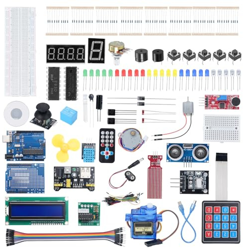Ulegqin Kit de démarrage avec kit électronique Arduino y compris modules Rev3, relais, servo 9G, planche d'essai, différentes LED, capteur, résistance compatible avec le kit de démarrage Arduino avec