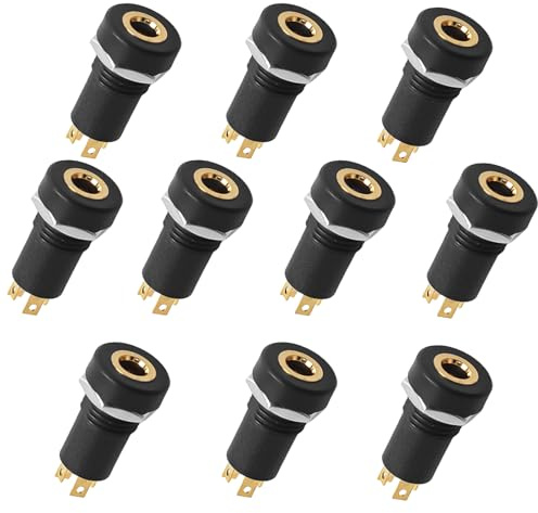OCCOUMR 10 stycken 4 poler 3,5 mm ljuduttag, 4 stift stereo uttag lödkontakt panel montering med mutter för hörlurar högtalare ljudenheter