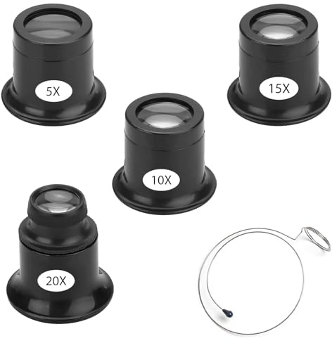 4 delar förstoringsglas urmakarförstoringsglas 5x/10x/15x/20x juvelerarlupp med trådhållare, urmakarlupp, glas slinga ädelstenslups, bärbar förstoringsglas för klocka hobby mynt elektriker (svart)