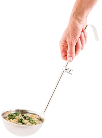 Restaurantware Met Lux 16 Ounce Serving Ladle, 1 With Hook Handle Soup Ladle - Dishwasher-Safe, Corrosion-Resistant, Stainless Steel, For Stirring, Pouring, & Serving