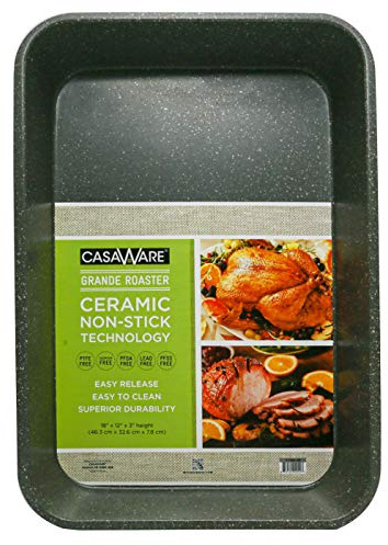 casaWare Grande Lasagna/Roaster Pan 18 x 12 x 3-Inch - Extra Large, Ceramic Coated NonStick (Silver Granite)