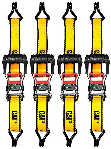 Cat 4 Piece Ratchet Tie Down Set with Soft Hooks - 16 Feet x 1-1/2 Inches, 1000 lbs Load, 3000 lbs Break Strength, Double J-Hooks, Non-Slip Handle - 980076E
