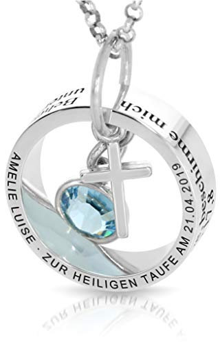 Taufring Gravur 925 Silber Geburtsstein Taufkette Taufspruch Kreuz Taufschmuck besondere Taufgeschenke Echtschmuck Kreuz Kette | HANDMADE IN GERMANY