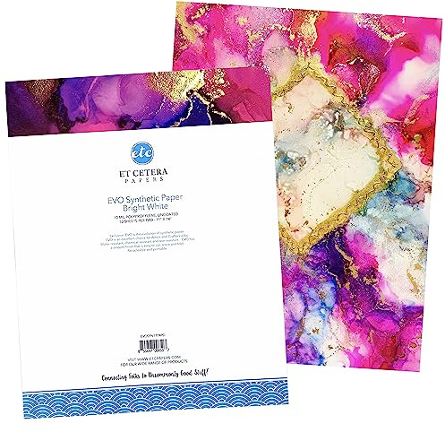 Alcohol Ink Paper - Non-Absorbent, Heavy Weight & Tear Resistant - Forgiving - Many Inks Wipe Off Clean for Easy Reuse On White - Flexible Bright White EVO 11x14 Inch (10 Sheets)