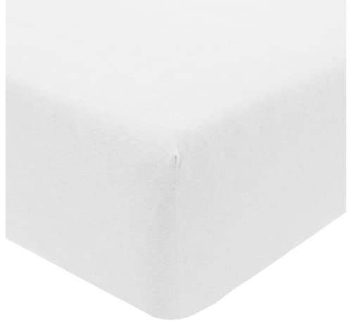 Sleepdown Jersey Melange White Fitted Sheet Warm Cosy Easy Care Plain Yarn Dyed Bedsheet Bed Linen - Single (90cm x 190cm)
