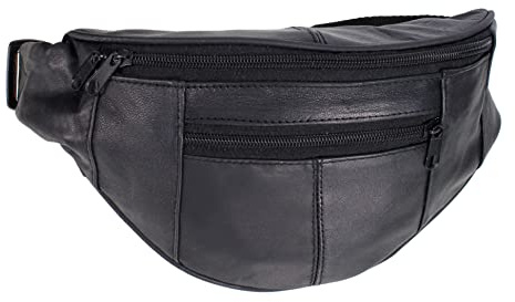 AR - Sac banane en cuir pour homme et femme - Pochette de voyage - Ceinture réglable, Noir , M, Tour de taille