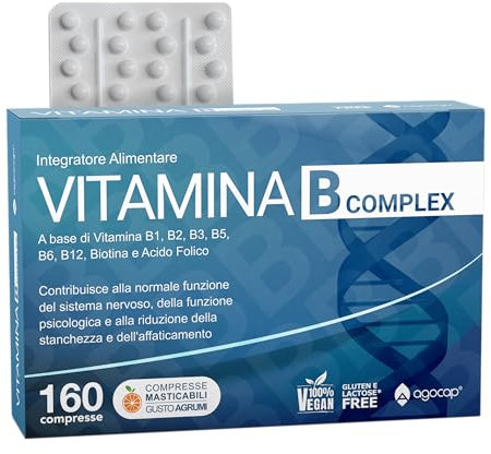 Vitamina B Complex, Vitamina B, Agocap®. Integratore di Vitamina B1, B2, B3, B5, vitamina b6, vitamina b12 e acido folico, Biotina. Integratore stanchezza 160 compresse, Vitamine Gruppo B