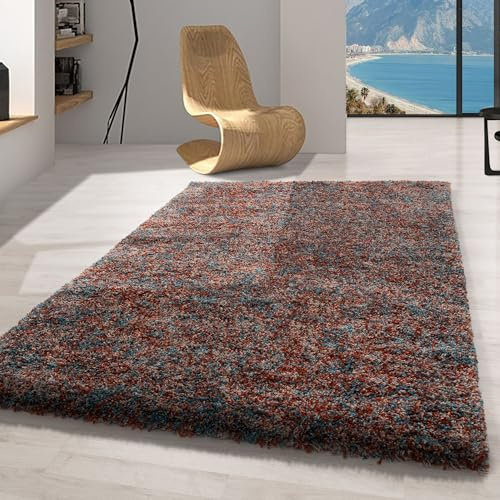 Carpetsale24 Hochflor Teppich 120x170 cm Terrakotta – Shaggy, Meliertes Design, Flauschig & Pflegeleicht, Jute-Rücken – Perfekt für Schlafzimmer & Kinderzimmer