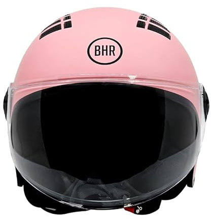 BHR Helm Demi-Jet 834 Flow - Sommer-Rollerhelm Homologiert ECE 22.06 mit 16 Belüftungslöchern - Vespa-Helm mit Kratzfestem Visier und Mikrometrischer Auslösung - Matt Pinke XS