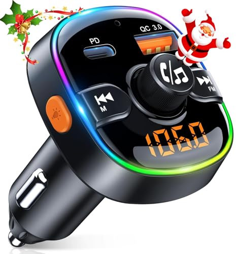 EOIWUY Bluetooth 5.3 FM Transmitter Auto, PD 36W & QC3.0 18W Bluetooth Adapter Auto Ladegerät, Freisprechen & 7-Farben LED Licht, Wireless KFZ Radio Transmitter Unterstützt TF-Karte & Sprachassistent