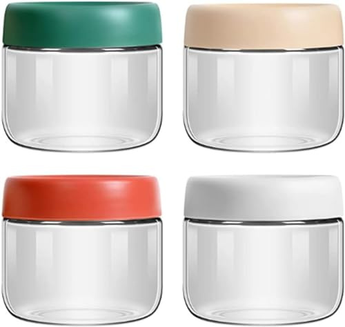 MEETOZ Glass Jars with Lids,Overnight Oats Containers with Screw Lid,Reusable Small Mason jars for Food Spice Fruit Sauce Cereal Snacks Storage (4 pack 10oz)