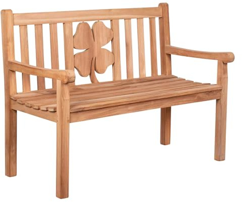 MR. DEKO® Banc de jardin motif teck | Banc en bois avec dossier | Banc de frison pour l'extérieur | 2 places 120 x 60 x 94 cm | Banc en teck massif et résistant aux intempéries pour jardin, balcon,