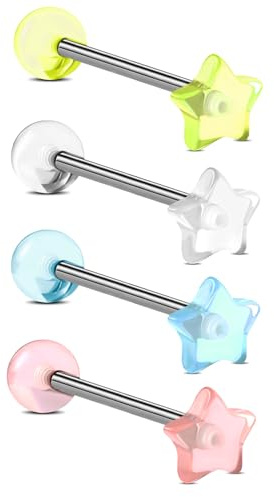 Jewseen 4 st tunga barbell titan tunga piercing smycken akryl stjärna tongue barbell 14G tunga ringar inre gänga tungpiercing barbell, Titan Akryl