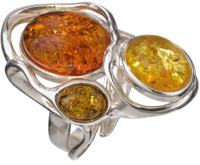 BALTICANA JEWELRY Bague réglable en argent sterling et ambre de la Baltique véritable multicolore