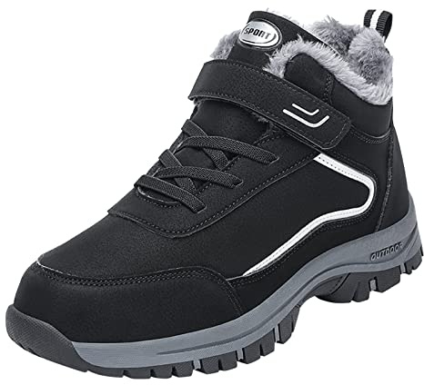 Chaussures diabétiques pour hommes taille 47 mode couples hommes hiver boucle plate crochet tenir chaud bottes de neige confortables bottes courtes chaussures de sport chaussures homme haut, Noir , 43