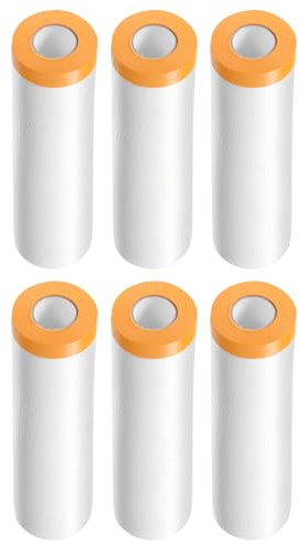 QUARKZMAN 6 Rollos de Película de Enmascarar Pre-Cubierta 106.3 x65.6Ft Cinta y Cubierta de Plástico para Pintores con Cinta Película de Plástico para Cubrir Pintura de Automóviles
