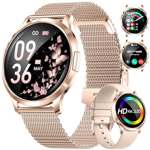 LIGE Montre Connectée Femme avec Appel Bluetooth,1.32 Amoled Display Ronde Smartwatch Femme avec 110+ Modes Sportifs/Fonction Féminine/Fréquence Cardiaque/Sommeil,IP68 Android iOS Rose Or