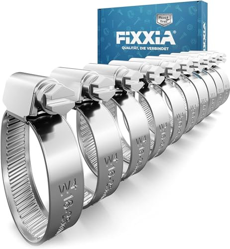 FIXXIA 10x Schlauchschellen Edelstahl, Größen wählbar: ⌀ 8-16mm, 16-25mm, 25-40mm, 40-60mm, Schraubschelle rostfrei, Waschmaschinenschellen, Bad, KFZ, Garten, Pool (⌀ 16-25mm / 10 Stk.)