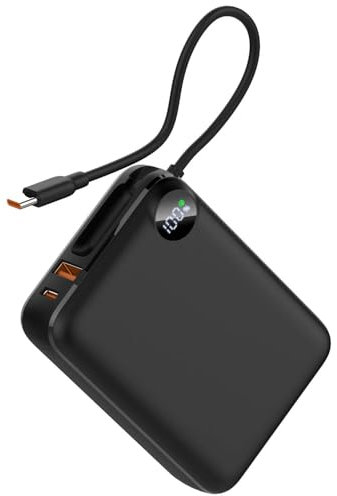 Build-in USB C Cable Mini Power Bank, 20,000mAh 20W High-Speed Small Portable Charger, Fast Charging Battery Pack for iPhone 16/15/15 Pro/15 Pro Max/15 Plus, Galaxy (20000 mAh)