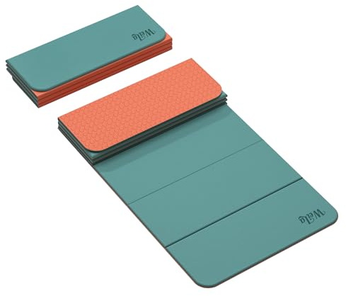 Foldable Yoga Excercise Mat 71L x 24W, Odourless Light Weight POE Mat For Home Fitness and Gym Workouts, 1/4 inch Non-slip Design for All Types of Yoga Pilates（Green Orange）