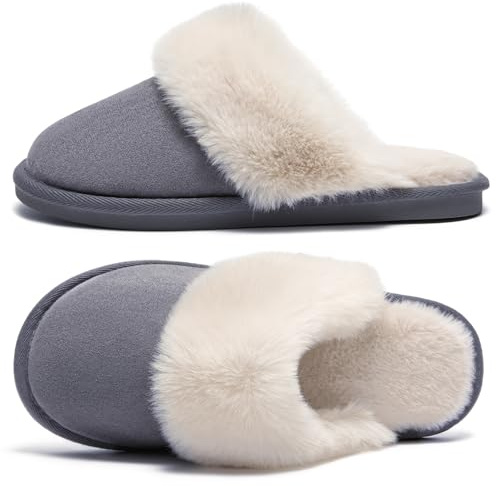 Donpsps Damer tofflor för män vinter Memory Foam Fluffig Mjuk Varm Slip On House Mocka, Fårskinn Mysig plysch för inomhus utomhus