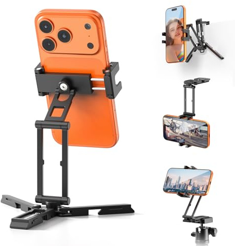 ULANZI SK29 Trípode para Teléfono Móvil, Soporte Reversible 6 en 1 Compatible con Uka y Arca, Mini Trípode Plegable de Aluminio con 2 Monturas de Zapata Fría, Palo Selfie para iPhone/Android