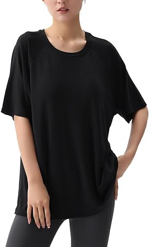 FASH-ICONS Reggiseno incorporato da donna T Shirt Modal Super Soft Black T Shirt High Stretch Donna Casual Loungewear