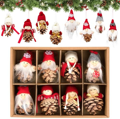 Yesaler Set para Colgar Piñas de Navidad Gnomo Decoracion Arbol Navidad Ornamentos Figuras Arbol Navidad para Decoración de Interiores 8 Piezas