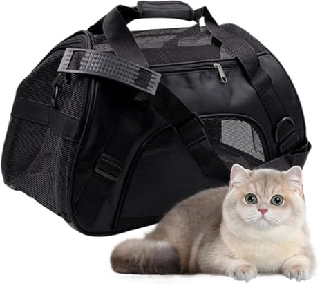 Tanakeji Caja de transporte para gatos, correa ajustable, bolsa transpirable, con correa de hombro ajustable, bolsa de transporte pequeña para mascotas, para gatitos, conejos, razas medianas, paseo