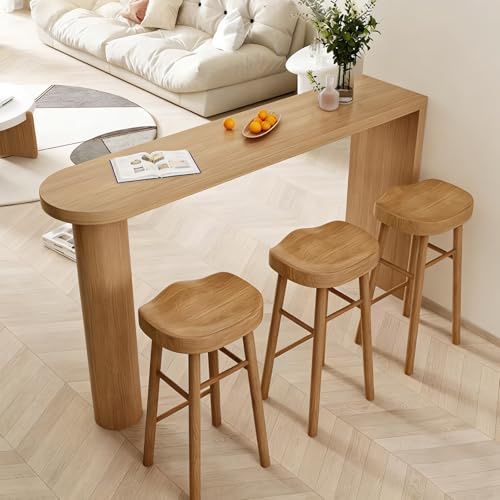 Mesa de Bar Moderna de Madeira Maciça, Mesa Alta de Café Industrial Montada na Parede, para Casa, Varanda e Sala de Estar Sem Banqueta(120x40x105cm/47x16x41in)