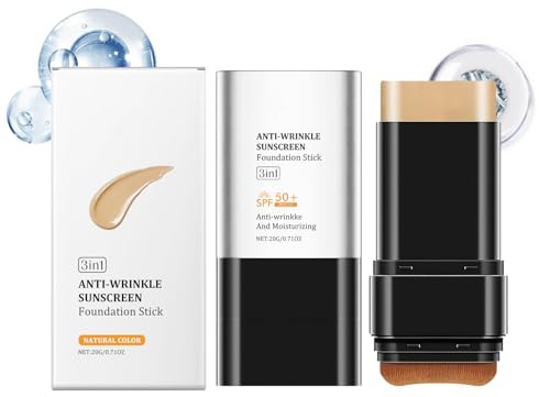 Barra de Base 3 en 1 con Brocha Incorporada, Base de Maquillaje Coreana & Barra Correctora, Protector Solar SPF 50+, Tinte para Piel y Contorno, Cobertura Total, Ligera, Acabado Natural (#1, 20G)