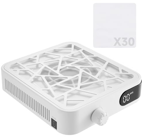 Mini Nail Dust Collector - 6000RPM Rechargeable Vacuum Dust Collector Fan with (30 Pcs) Filter Papers 10 Speed Levels, Powerful & Compact Cordless Nail Vacuum for Home Training & Beginners-White
