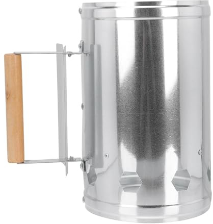 Artibetter Ciminiera di Accensione per Barbecue in Alluminio Manico in Legno, Accendi Carbonella Rapido per Barbecue da Esterno e Carbonella