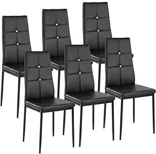tectake® Moderne Stühle, 6er Set, 6X Stuhl mit Bezug aus Kunstleder, Glitzersteine, als KüchenstühleEsszimmerstühle oder Polsterstuhl für Wohnzimmer, Esstisch, Bar - schwarz