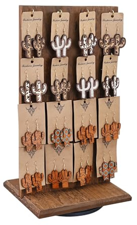 Ikee Design Wood 2-Sided Rotating Jewelry Earring Display 32 Hook