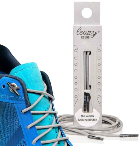 leazy Cordones elásticos redondos para enganchar – Cintas de goma sin atar – Ajuste perfecto y agarre estable para el deporte y el ocio, gris claro, L: (Bis 6 Ösen pro Seite)