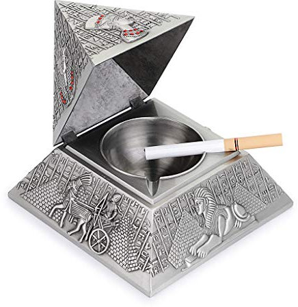 BSTKEY Vintage Winddichter Aschenbecher mit Deckel – Pyramidenmodellierung Tischaschenbecher Zigarre Aschenbecher für den Außen- und Innenbereich, Retro Home Office Dekoration (Silber)