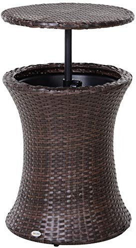 Outsunny Secchiello per ghiaccio tavolino 2 in 1 Ø 48 x 83H cm metallo epossidico resina intrecciata rattan marrone