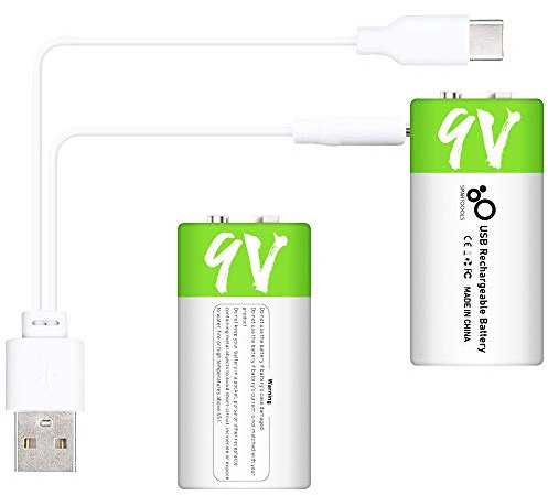 Batería tipo C de 9 V de alta capacidad de 650 mAh, 9 V, salida constante de 9 V, carga rápida de 1,5 horas con cable de conexión 4 en 1 tipo 2 con 2 unidades