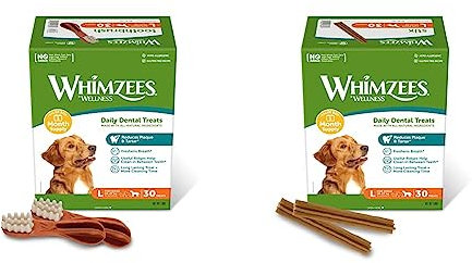 WHIMZEES Stix, natürliche, getreidefreie Zahnpflegesnacks (30 Stück), Größe L & Zahnbürste, natürliche, getreidefreie Zahnpflegesnacks, Kaustangen für große Hunde, Monatspackung (30 Stück), Größe L