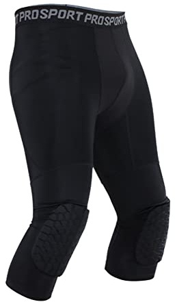 Qlans Hommes Collants Pantalon de Compression Pantalon de Basket-Ball avec genouillères Pantalon rembourré