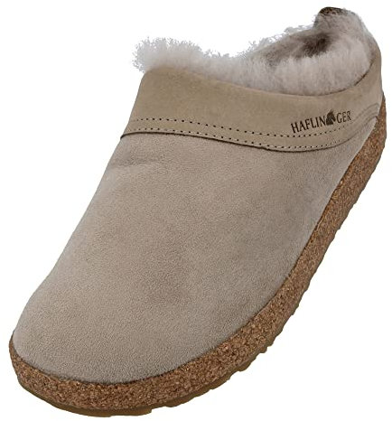 HAFLINGER Lammfellclog Snowbird Filzpantoffel Hausschuh Beige (Sahara 50), Gr 39