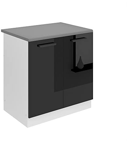 Belini Unterschrank Küche, Spülenunterschrank 80 cm Breite. SDZ Küchenunterschrank mit Arbeitsplatte. Spülenschrank mit 2 Türen, Schwarz Hochglanz
