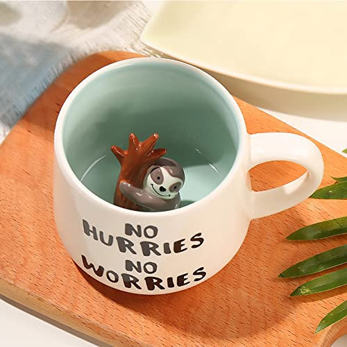 Taza de cerámica 3D de perezoso, tazas de café hechas a mano, regalo para cumpleaños, mujeres, niñas, novia (perezoso)