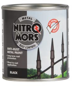 Nitromors Smooth Metal Paint - Durable Rust Protection & UV Resistant - Ideal for Metal Doors, Garden Furniture, Gates and Railings, Black 250 ml