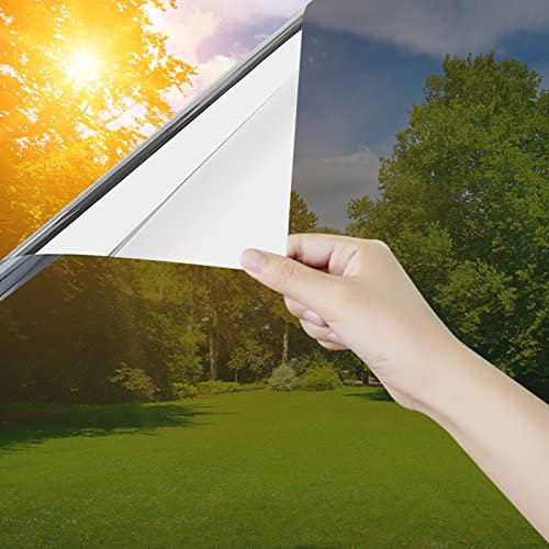 Ohmywor Fensterfolie Spiegelfolie Fenster Sichtschutz Sonnenschutz Selbsthaftend Fensterfolie von Aussen Durchsichtig von Innen UV-Schutz, Silber, 30x200cm