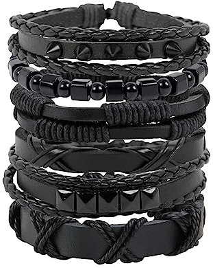 Manfnee Punk Leder Armband für Herren Damen Schwarze Nieten Armbänder Gothic Manschetten Armband