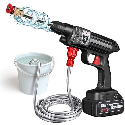 Kabelloser Hochdruckreiniger, tragbare Wasserpistole mit 5 m Schlauch, Hochdruckreiniger mit Akku, Schaumtopf, geeignet für die Reinigung von Autos, Böden (1 Akku)