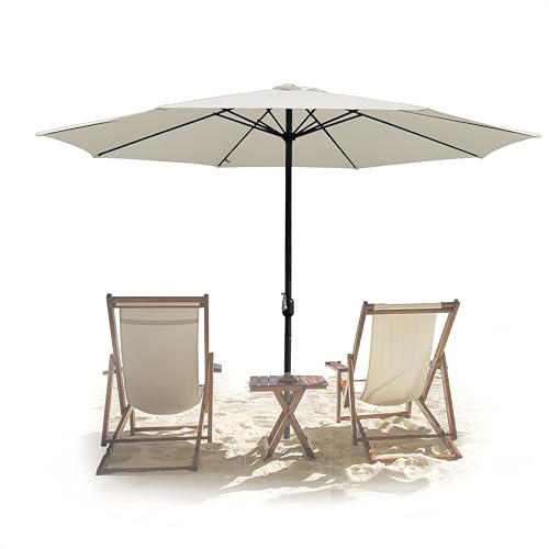 Tubiaz Ombrellone da giardino 350 cm grande, impermeabile, ombrellone a bandiera senza supporto, protezione UV 30+, parasole con manovella, ombrellone da mercato per balcone, giardino, terrazza, beige